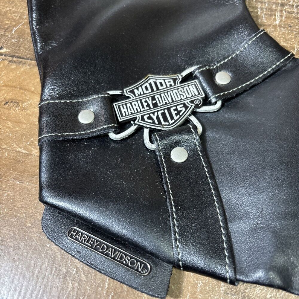 Vtg Harley-Davidson Christmas Stocking Boot Black Faux Leather Fur Logo Chain - Picture 2 of 7